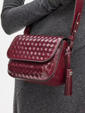 Aspinal of London crossbody bag burgundy woven leather, imported from the UK