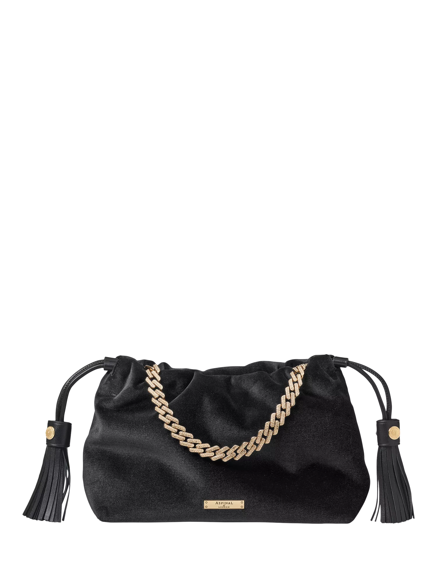 Aspinal of London Amelia black velvet evening bag, imported from the UK