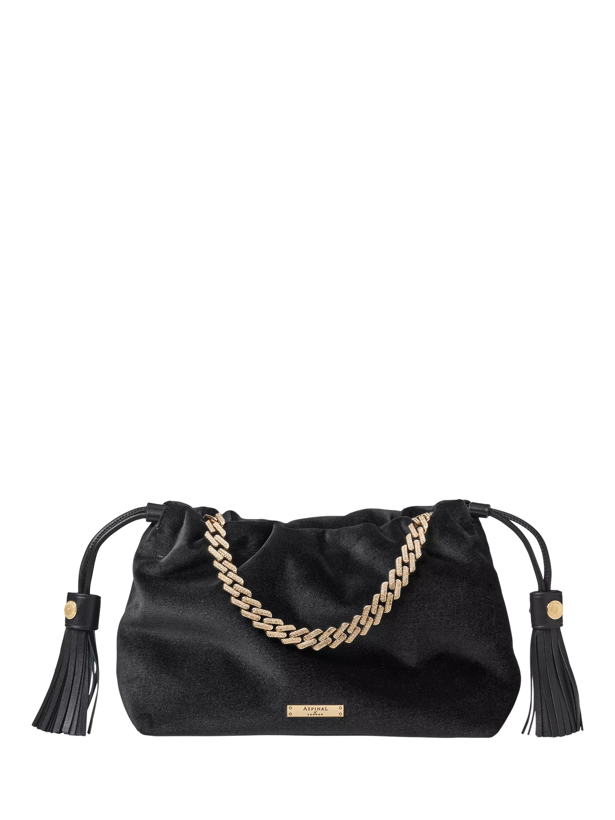 Aspinal of London Amelia black velvet evening bag, imported from the UK