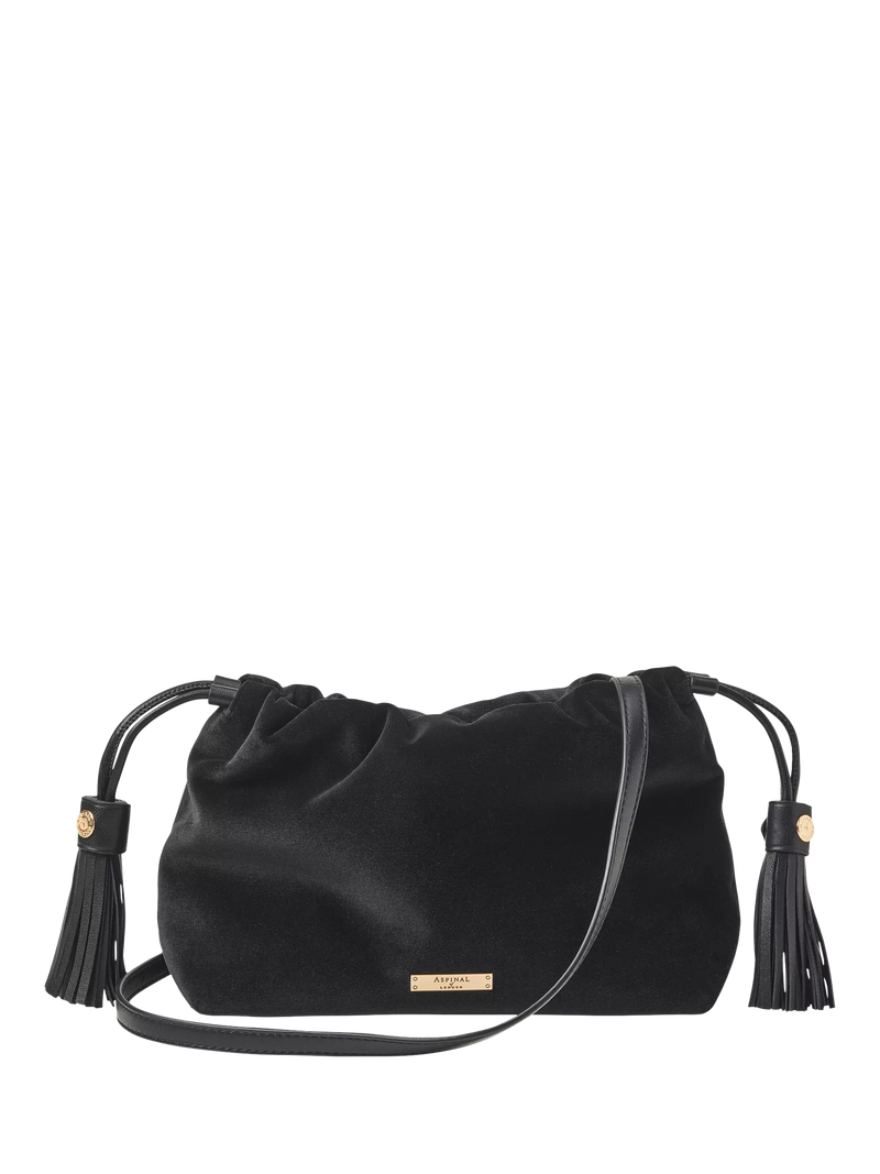Aspinal of London Amelia black velvet evening bag, imported from the UK