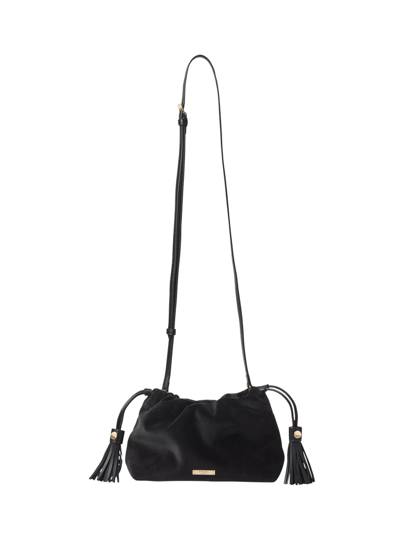 Aspinal of London Amelia black velvet evening bag, imported from the UK