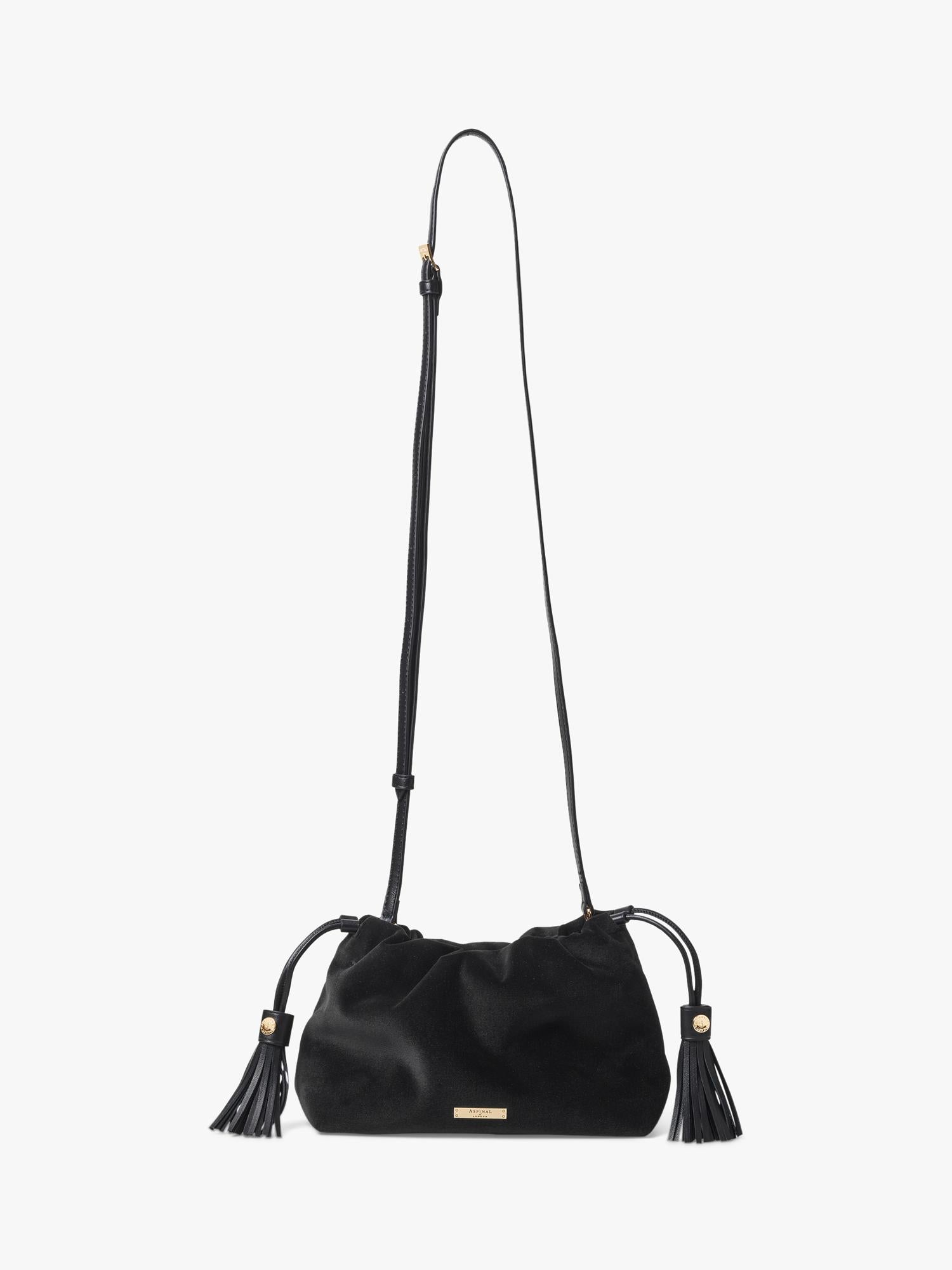 Aspinal of London Amelia black velvet evening bag, imported from the UK