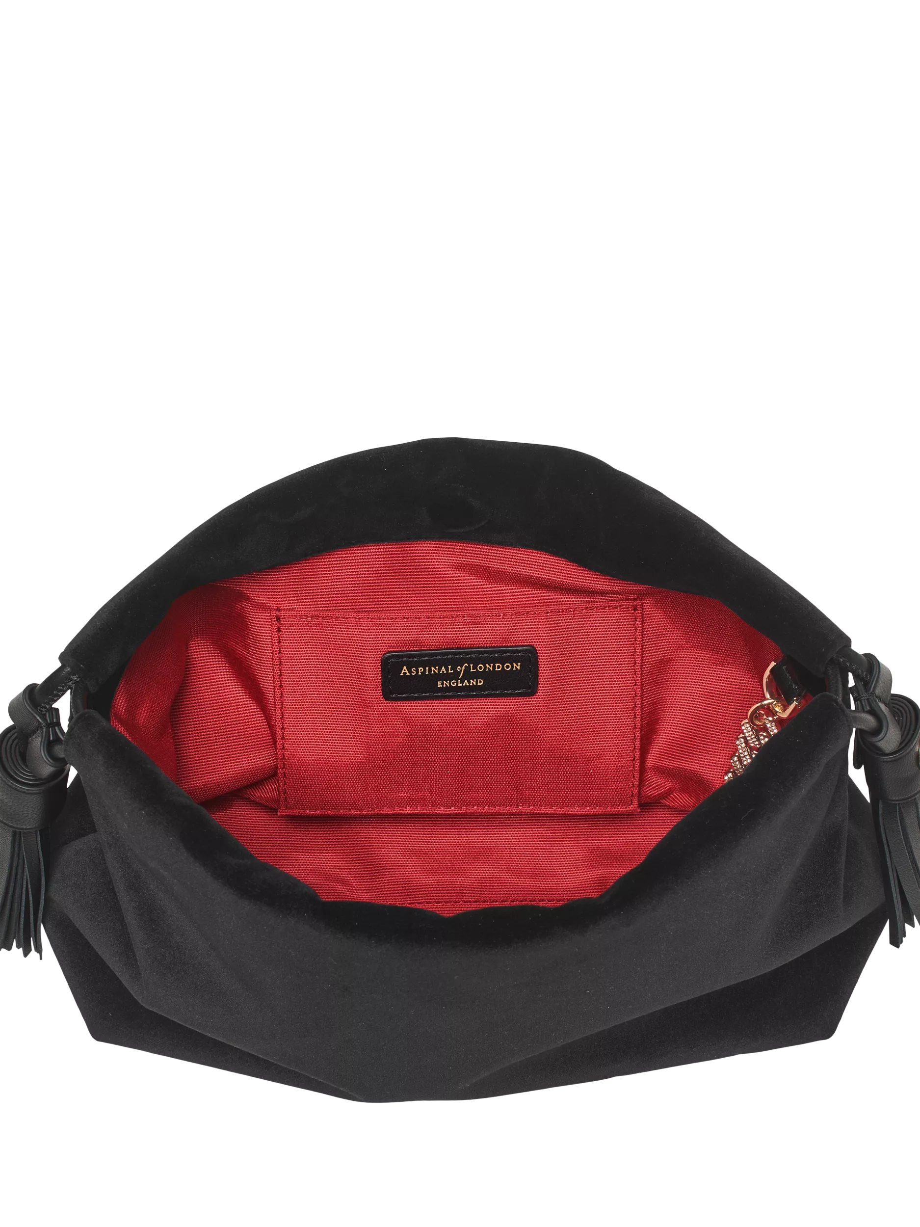 Aspinal of London Amelia black velvet evening bag, imported from the UK
