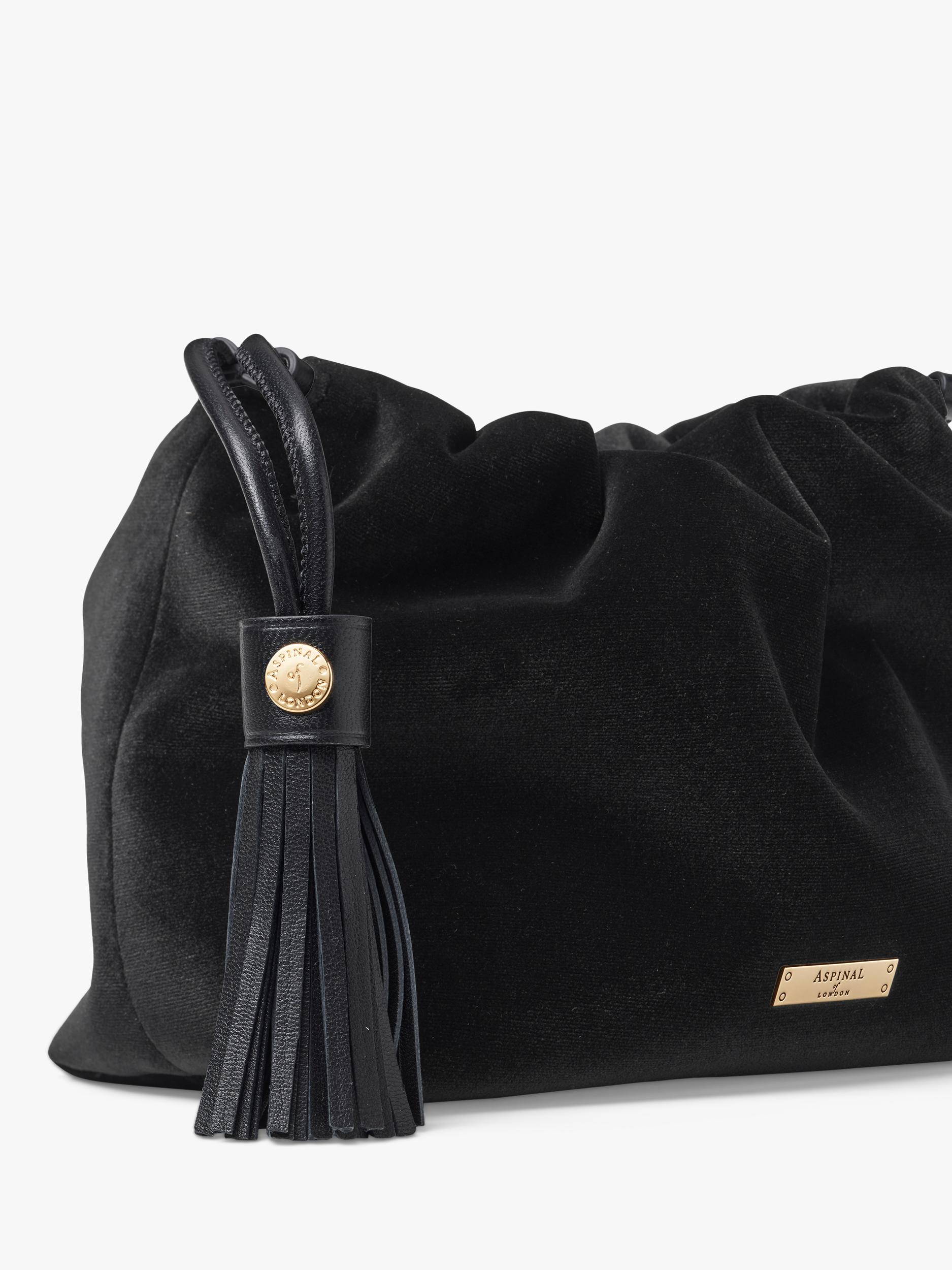 Aspinal of London Amelia black velvet evening bag, imported from the UK