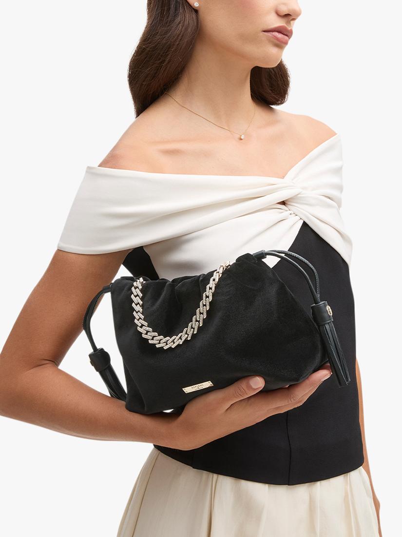 Aspinal of London Amelia black velvet evening bag, imported from the UK