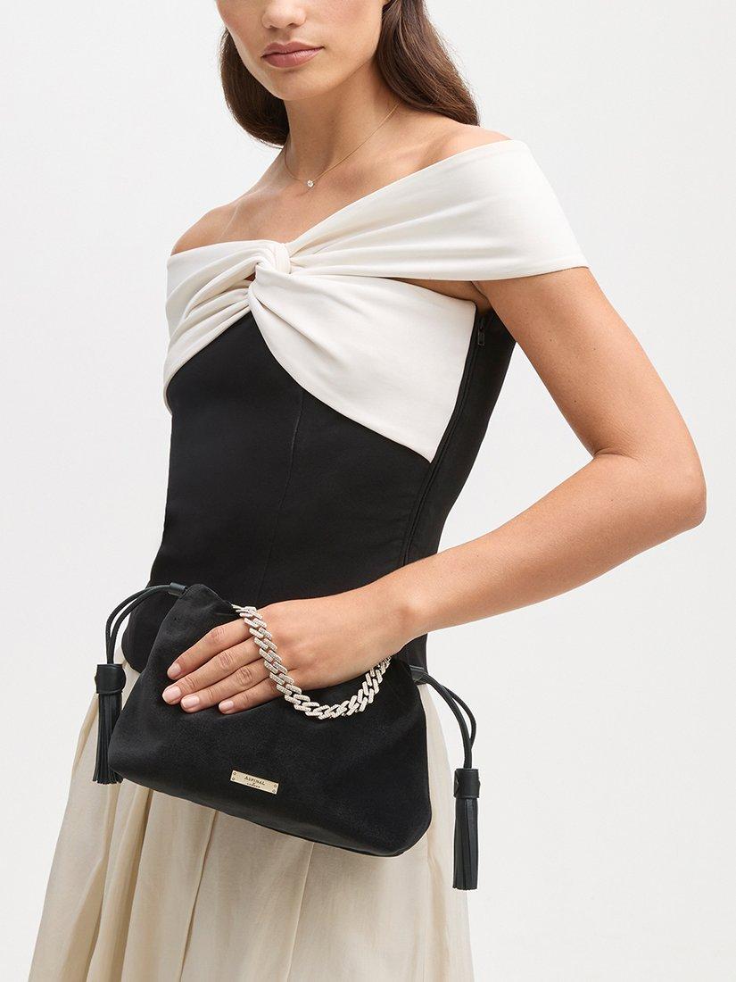 Aspinal of London Amelia black velvet evening bag, imported from the UK