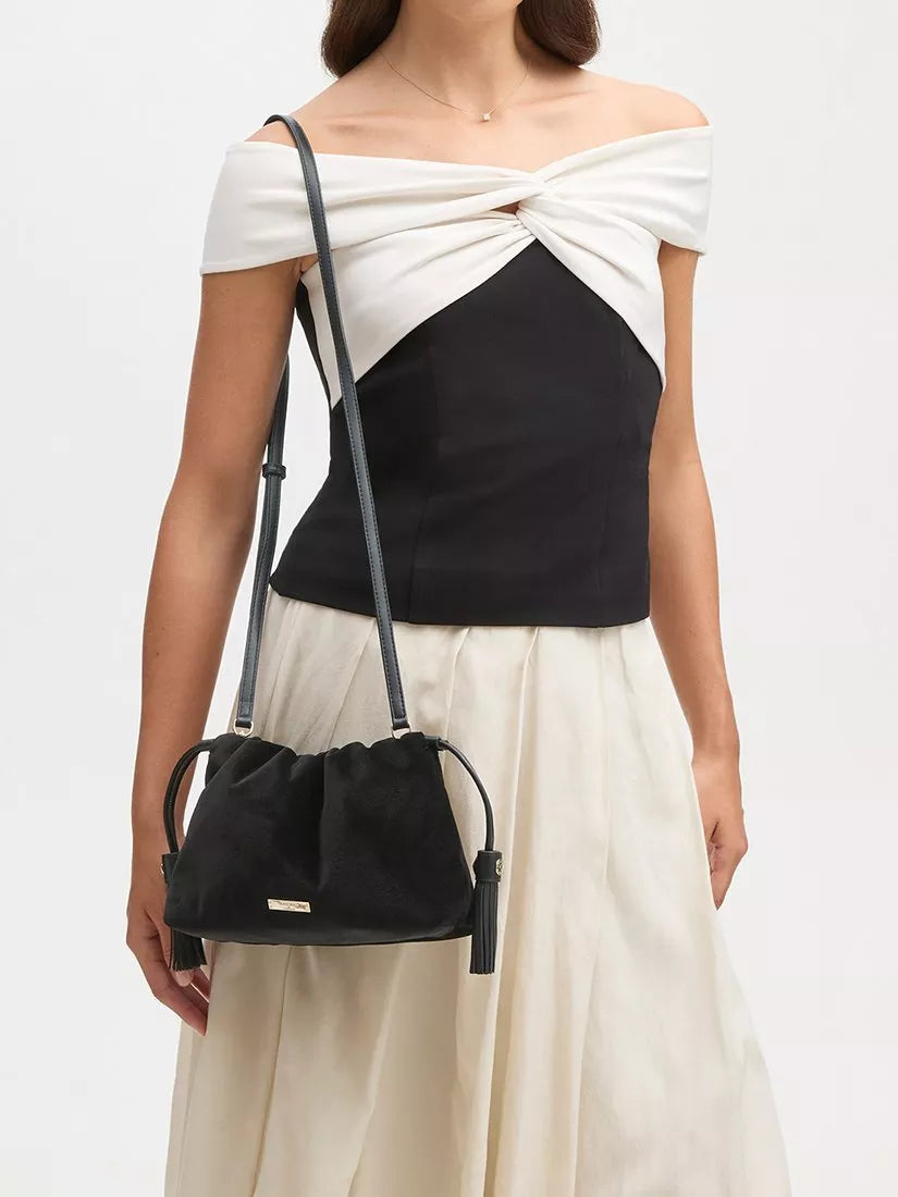 Aspinal of London Amelia black velvet evening bag, imported from the UK
