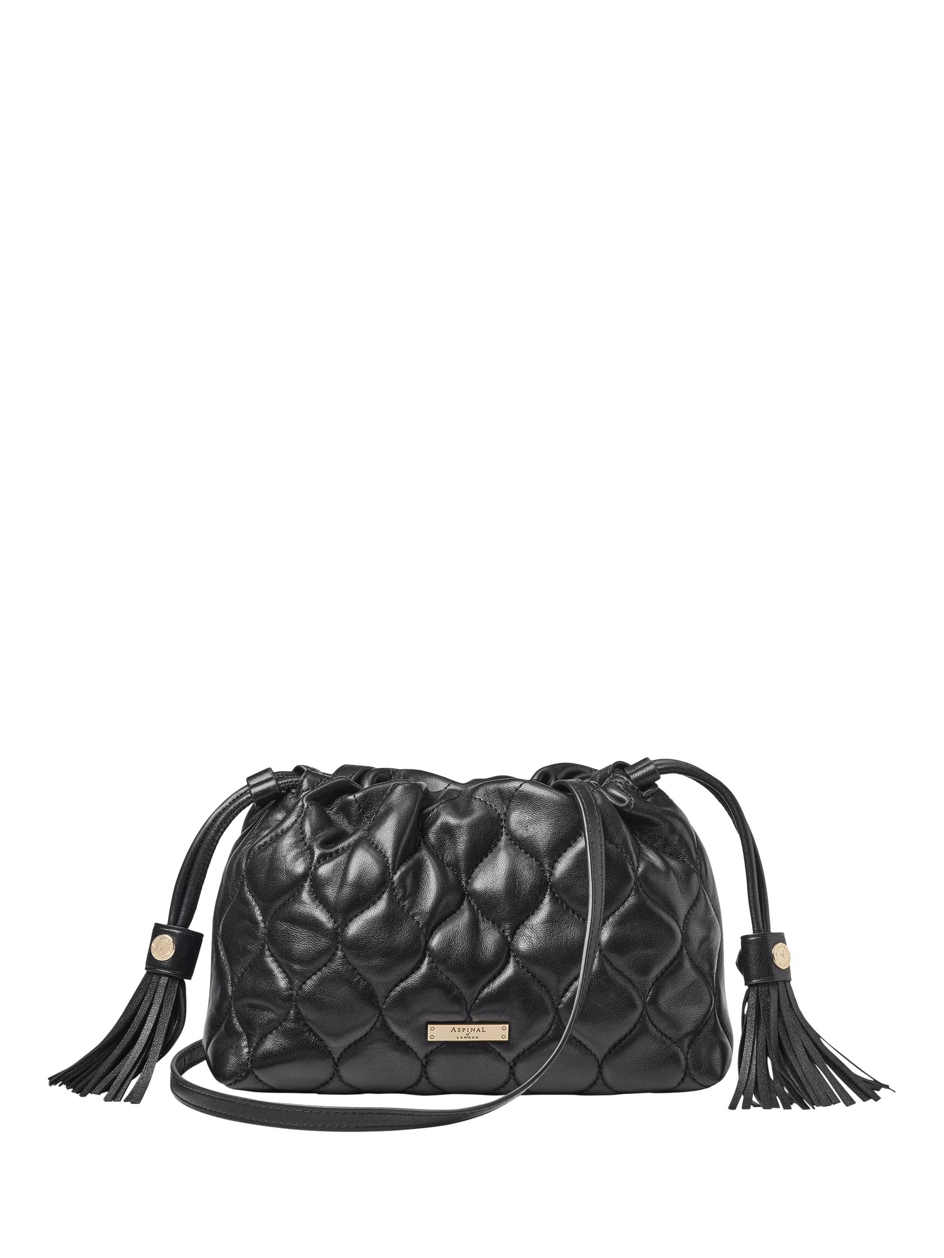 Aspinal of London black quilted leather evening bag, imported from the UK