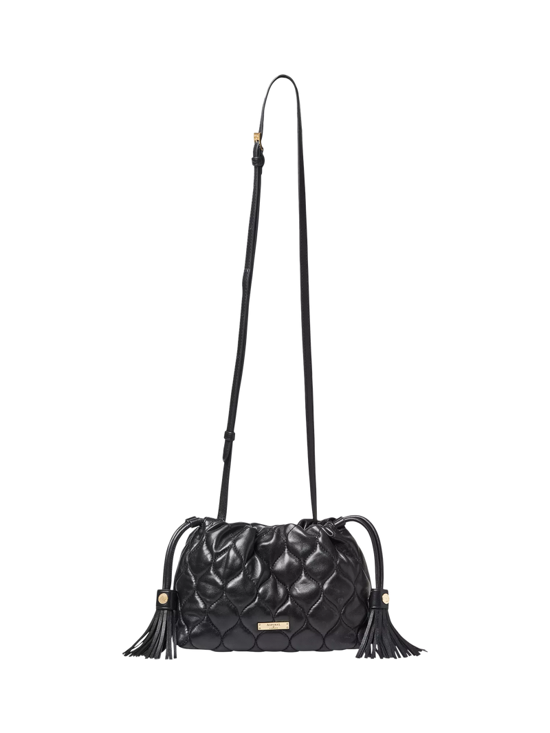 Aspinal of London black quilted leather evening bag, imported from the UK