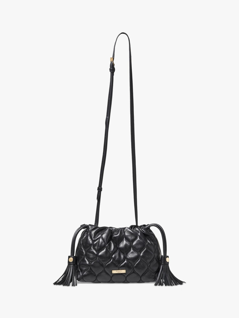 Aspinal of London black quilted leather evening bag, imported from the UK