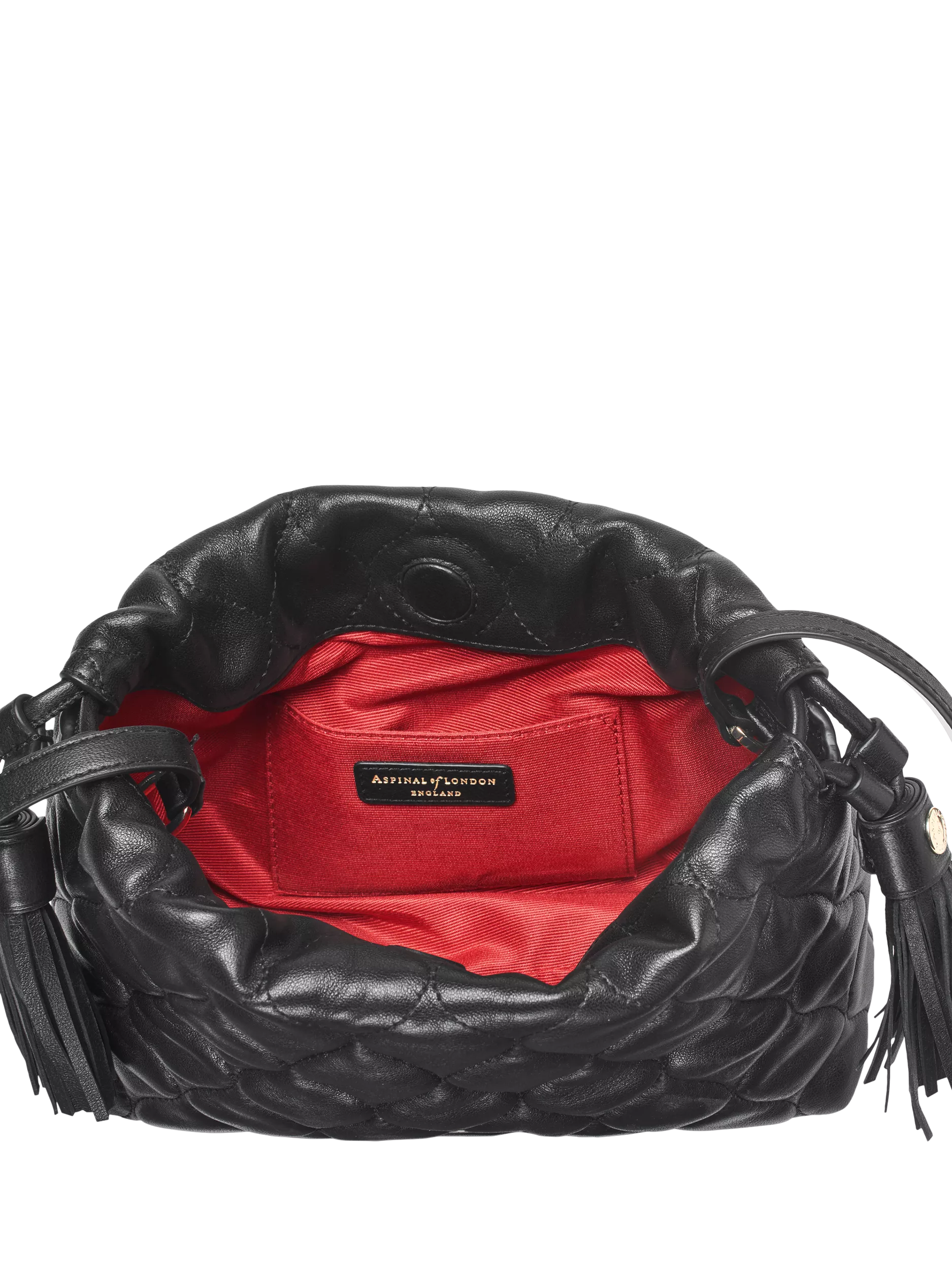 Aspinal of London black quilted leather evening bag, imported from the UK