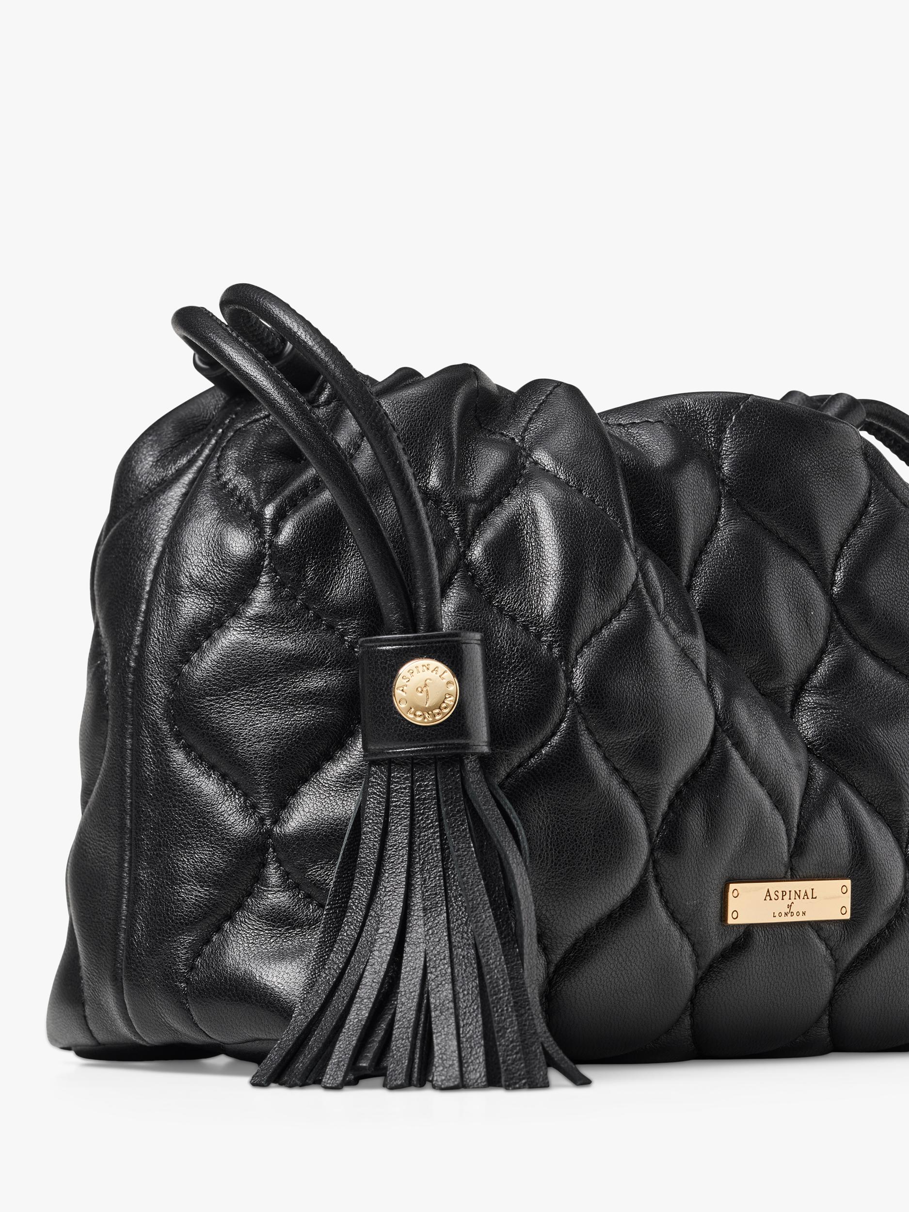 Aspinal of London black quilted leather evening bag, imported from the UK