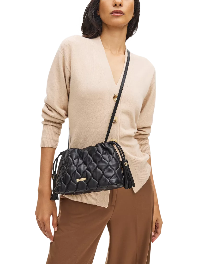 Aspinal of London black quilted leather evening bag, imported from the UK