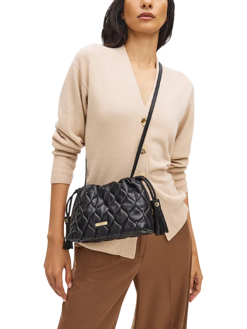 Aspinal of London black quilted leather evening bag, imported from the UK