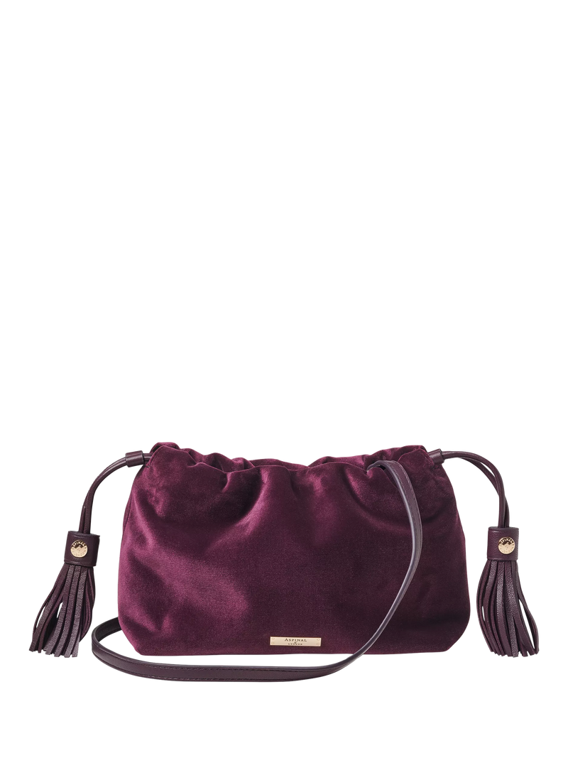 Aspinal of London Cassis velvet evening bag, imported from the UK