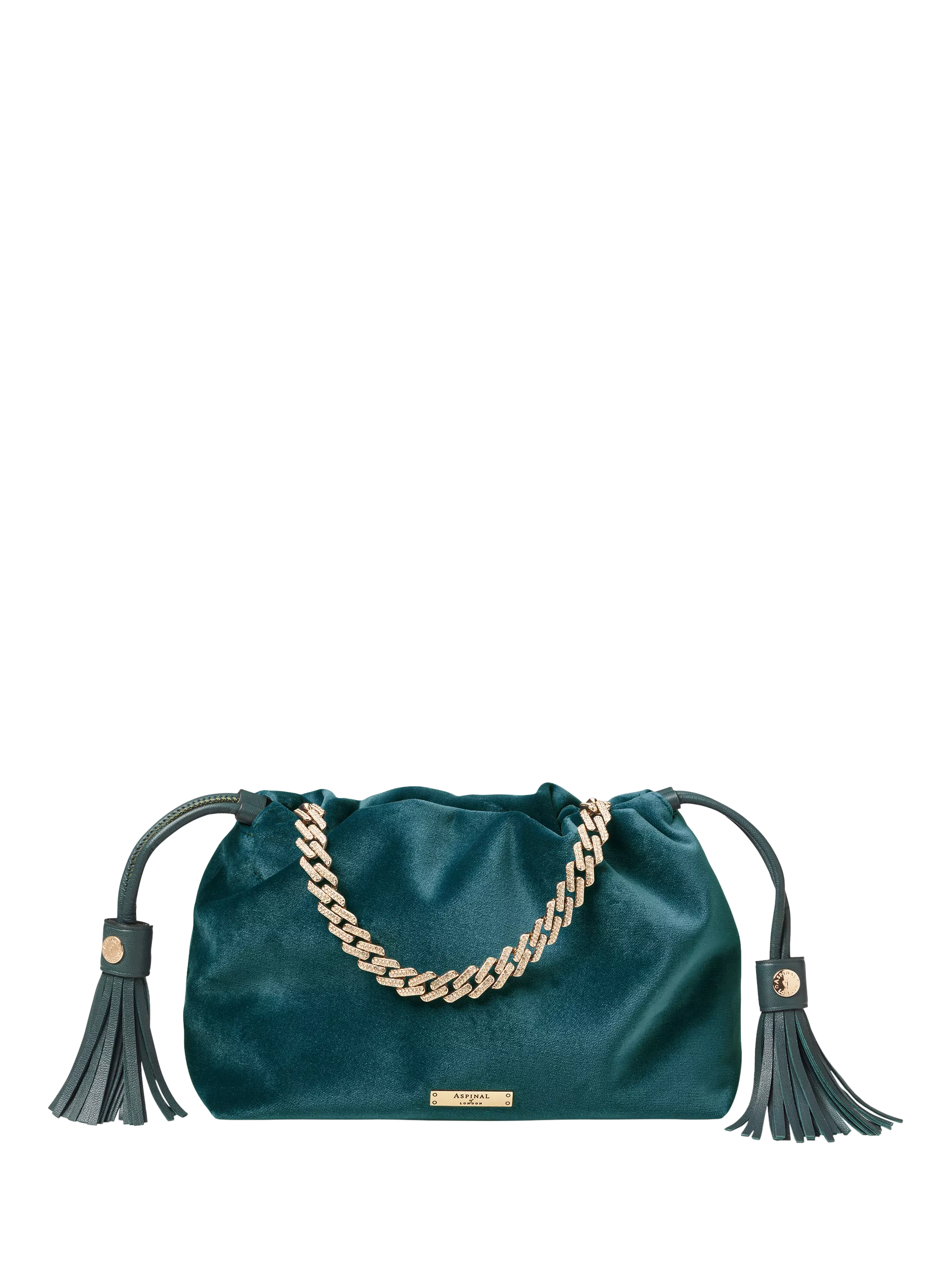 Aspinal of London velvet evening bag peacock colour (British brand)