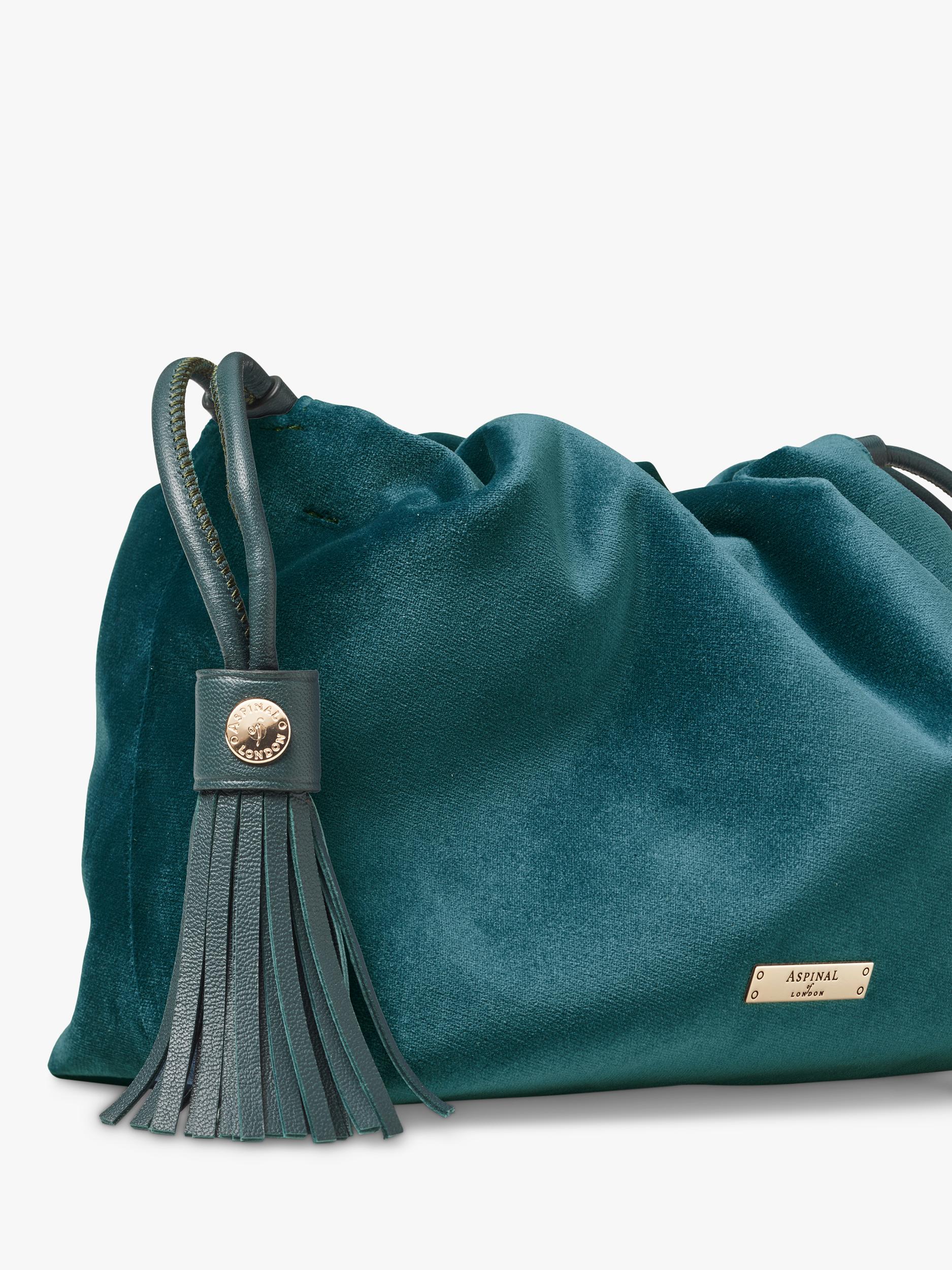 Aspinal of London velvet evening bag peacock colour (British brand)