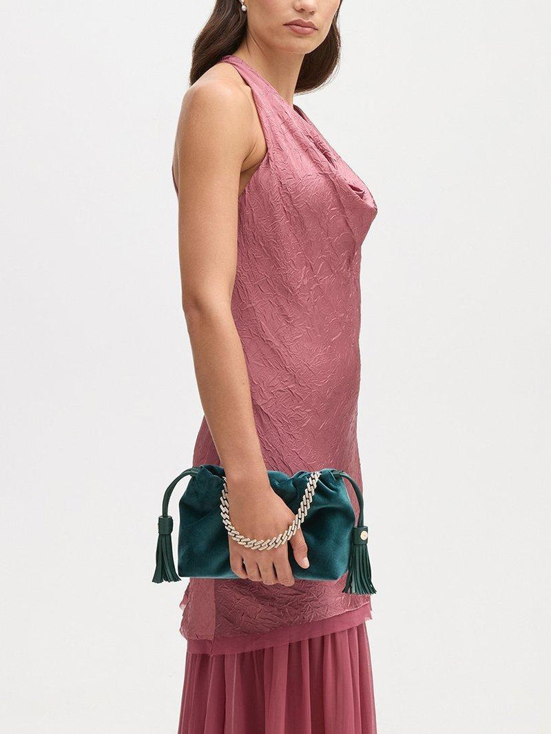 Aspinal of London velvet evening bag peacock colour (British brand)