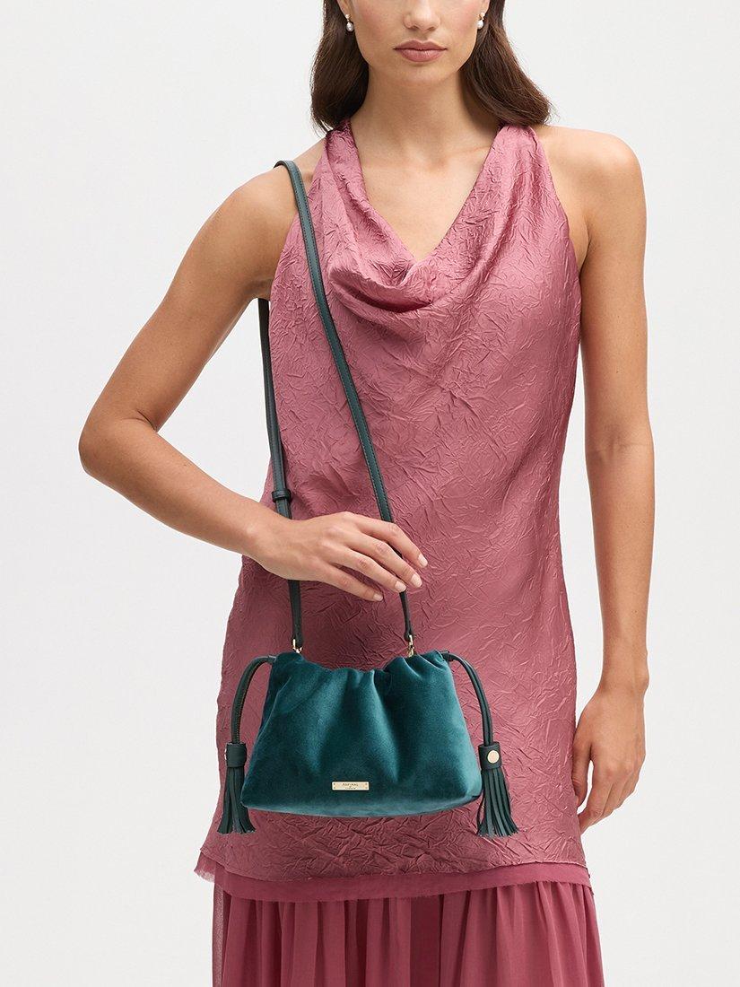 Aspinal of London velvet evening bag peacock colour (British brand)