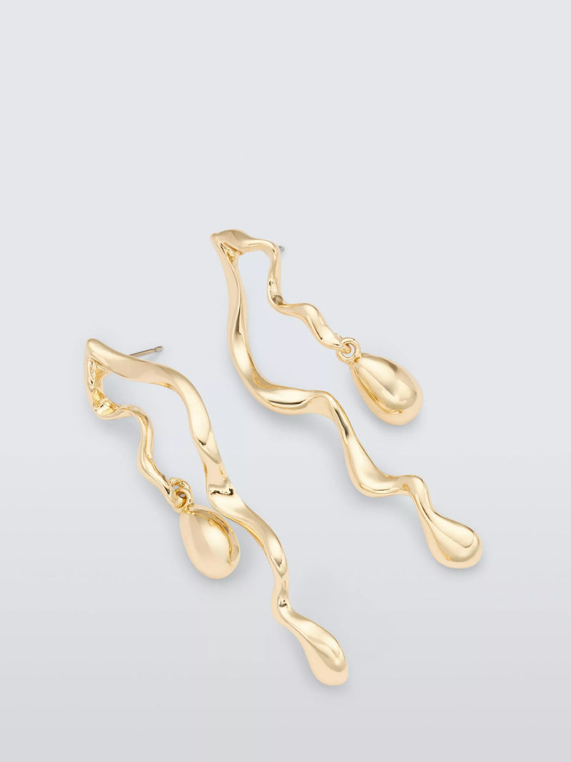 John Lewis double wavy bar statement earrings in gold (British brand)