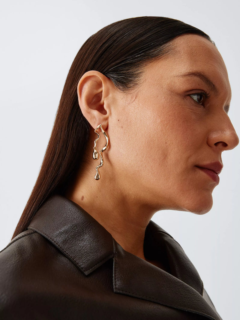John Lewis double wavy bar statement earrings in gold (British brand)