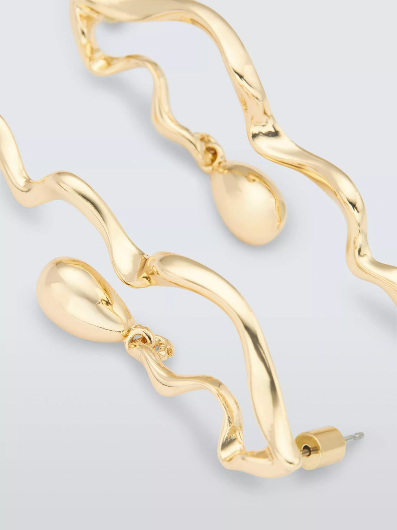 John Lewis double wavy bar statement earrings in gold (British brand)