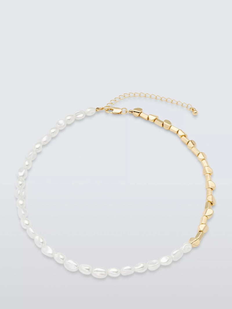 John Lewis faux pearl and metal beaded necklace gold white, imported from the UK