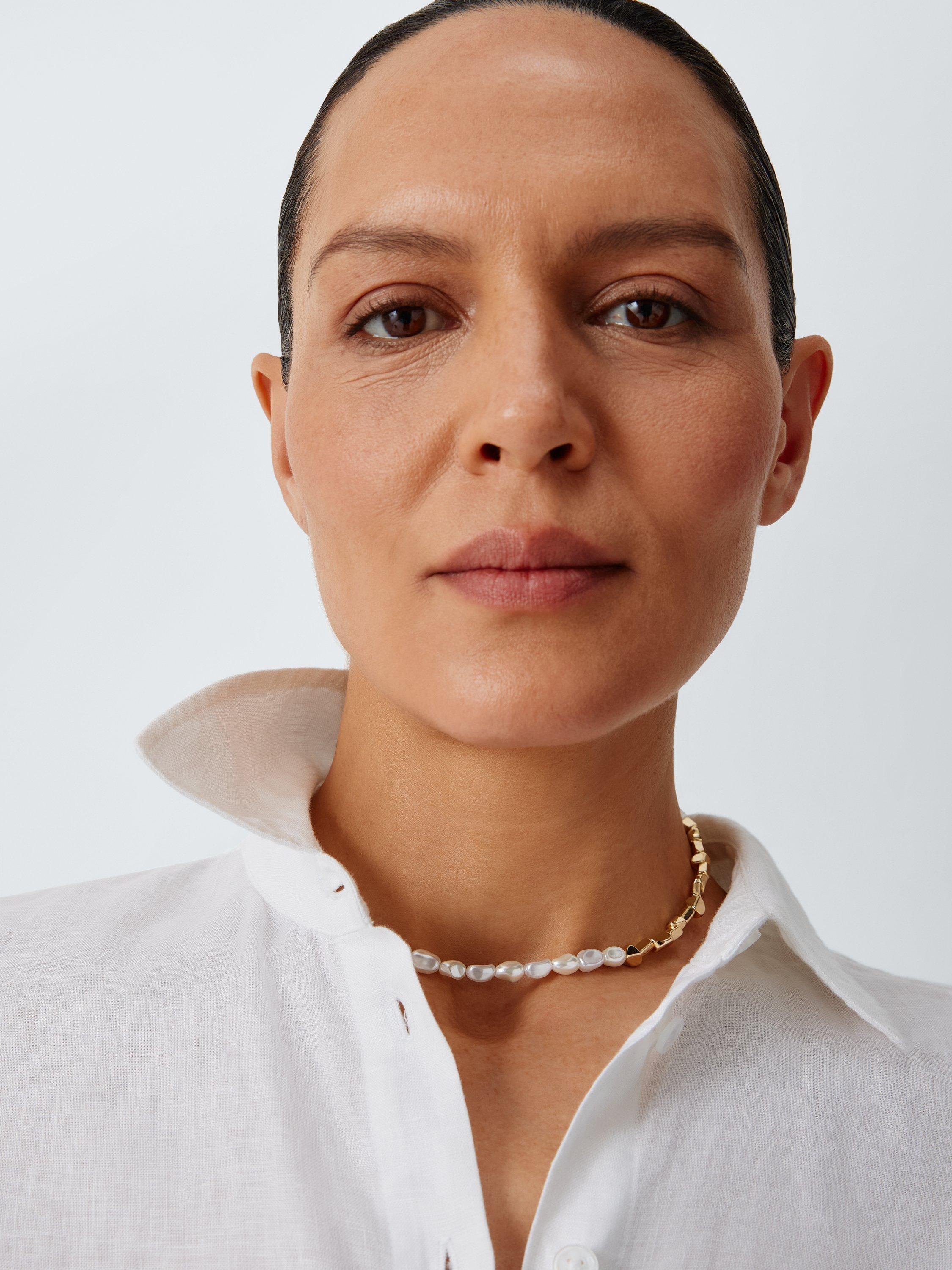 John Lewis faux pearl and metal beaded necklace gold white, imported from the UK