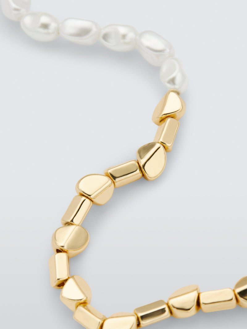 John Lewis faux pearl and metal beaded necklace gold white, imported from the UK