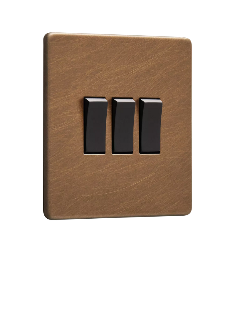 Dowsing & Reynolds Antique Brass Triple Rocker Light Switch