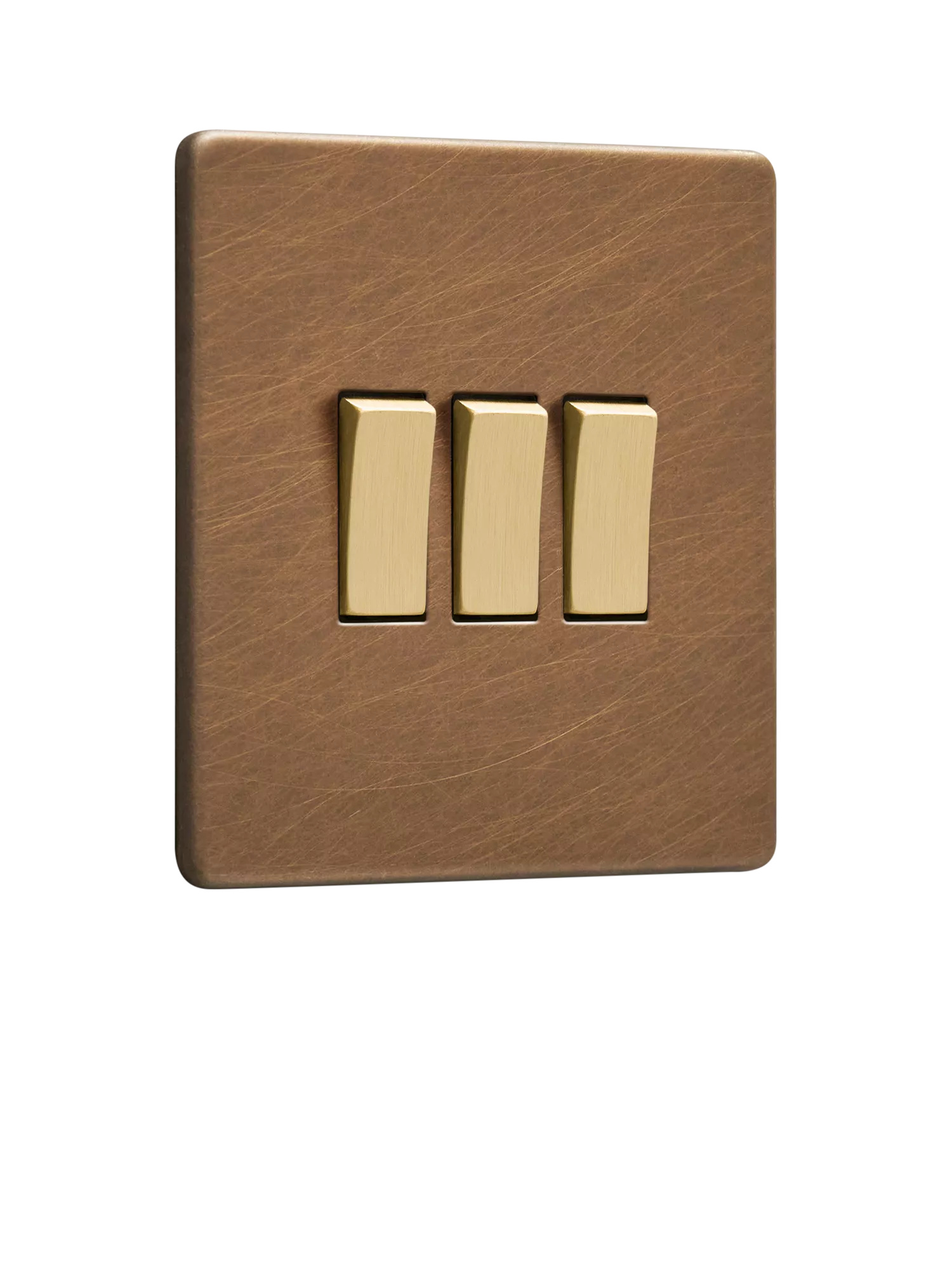 Dowsing & Reynolds antique brass triple rocker switch (British brand)