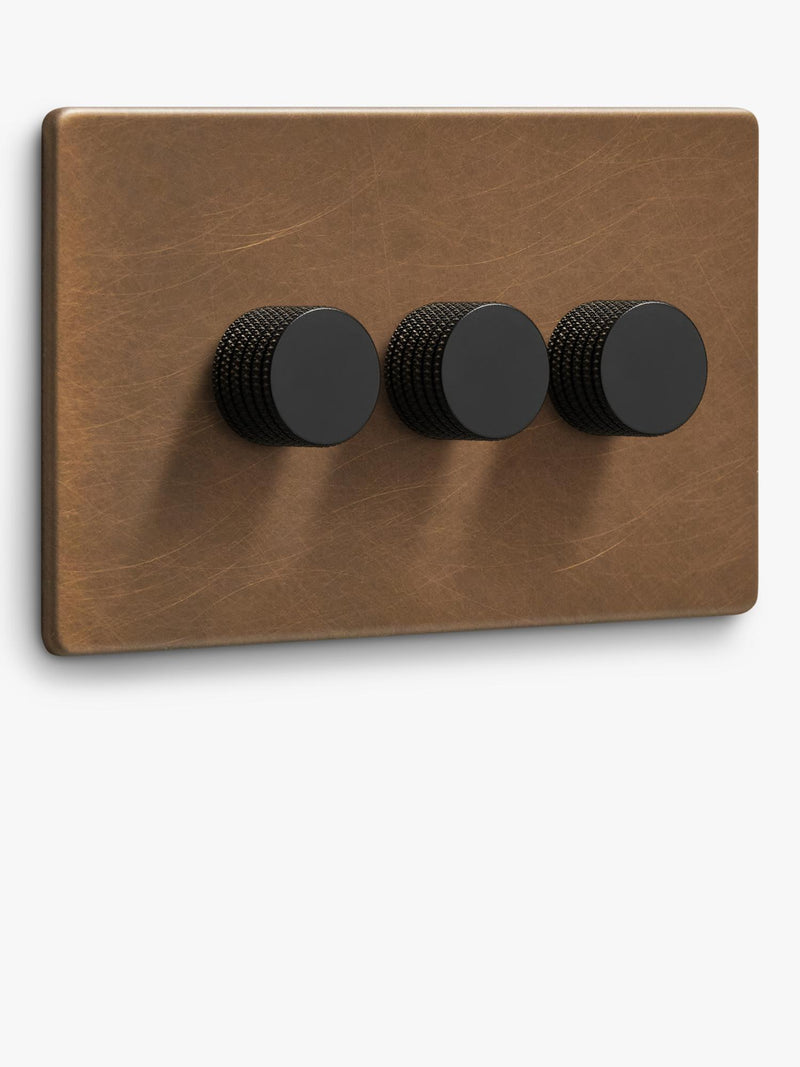Dowsing & Reynolds antique brass triple dimmer switch, imported from the UK