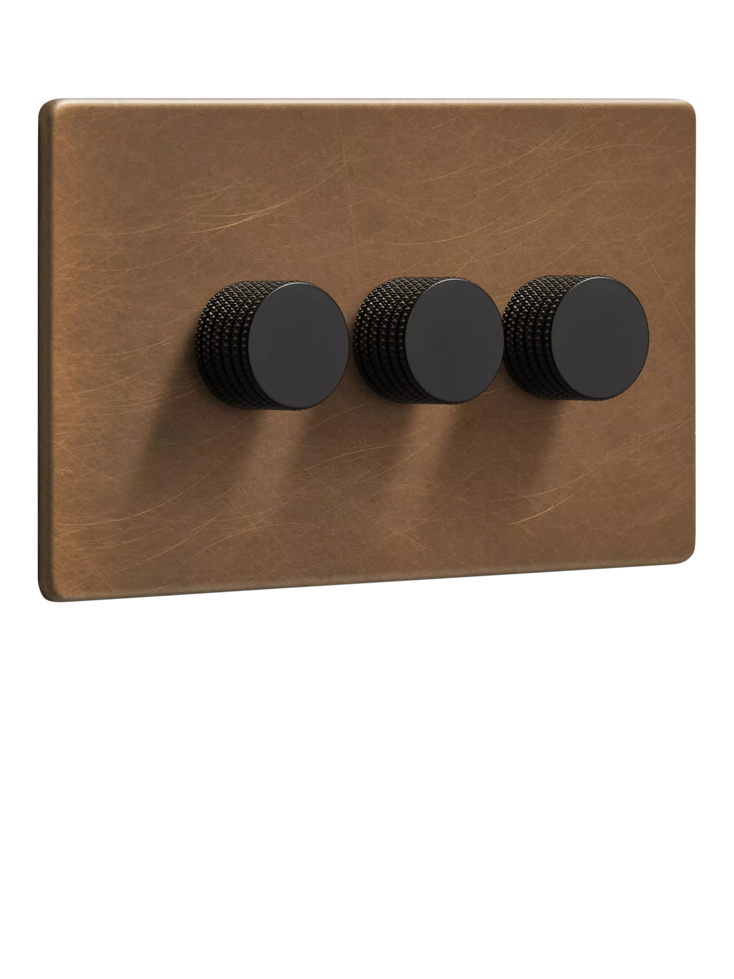 Dowsing & Reynolds Antique Brass Triple Dimmer Switch, Black Knobs