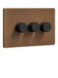 Dowsing & Reynolds Antique Brass Triple Dimmer Switch, Black Knobs