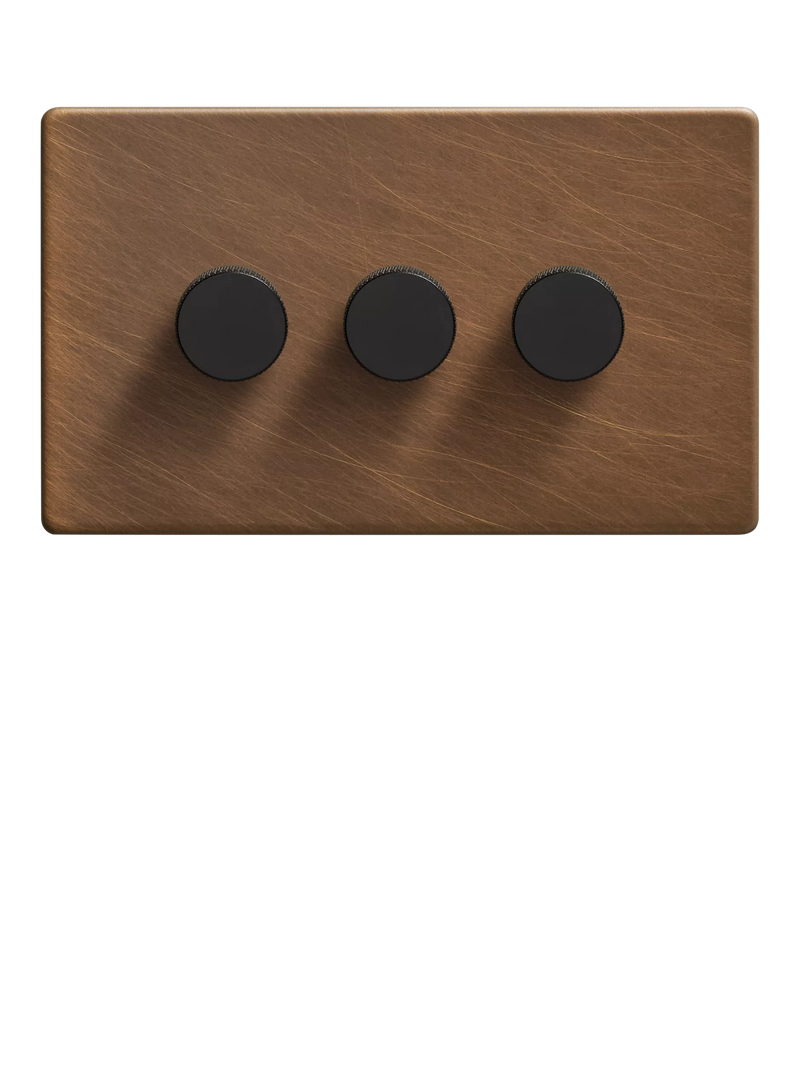 Dowsing & Reynolds antique brass triple dimmer switch, imported from the UK
