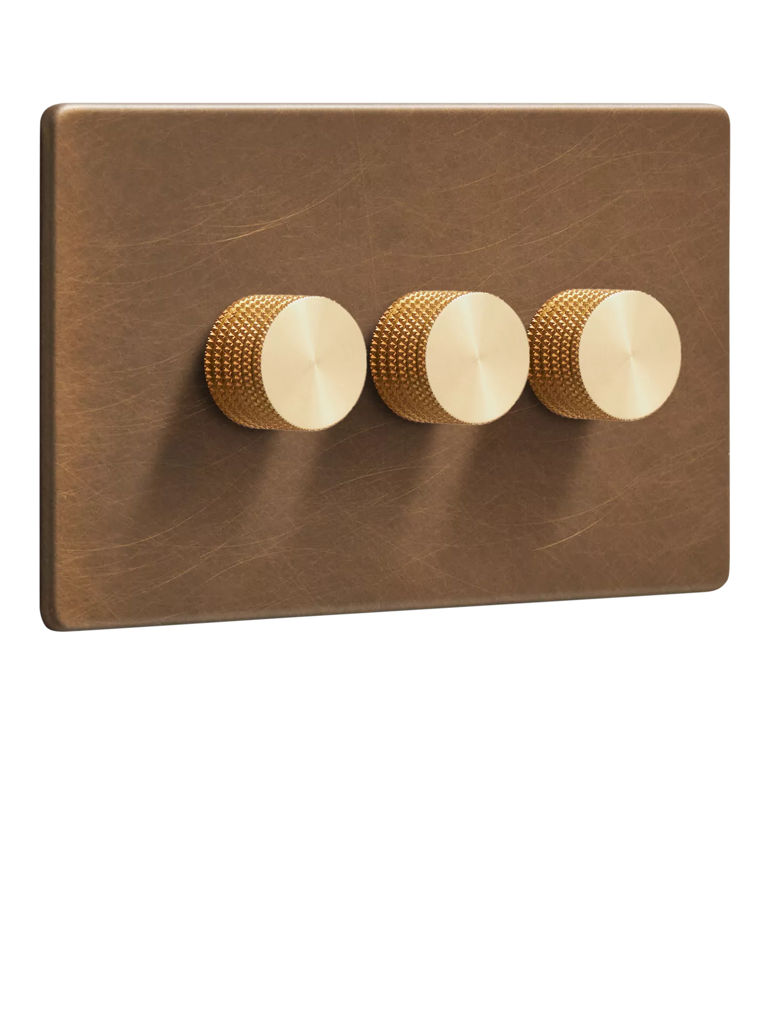 Dowsing & Reynolds Antique Brass Triple Dimmer Switch, Gold Knobs