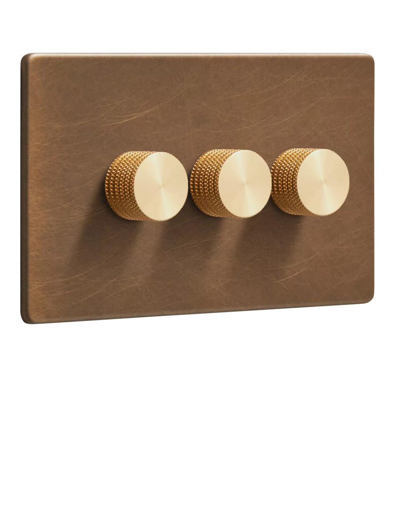 Dowsing & Reynolds Antique Brass Triple Dimmer Switch, Gold Knobs
