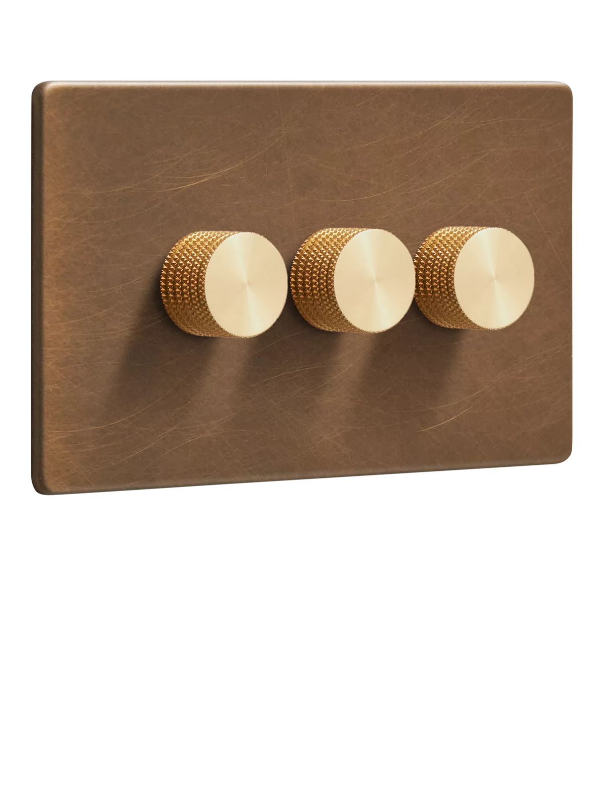Dowsing & Reynolds Antique Brass Triple Dimmer Switch, Gold Knobs