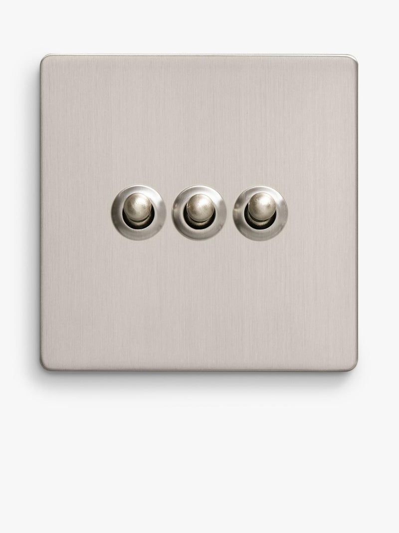 Dowsing & Reynolds silver triple toggle light switch, imported from the UK
