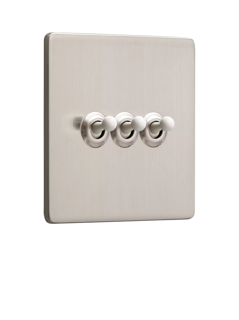 Dowsing & Reynolds silver triple toggle light switch, imported from the UK