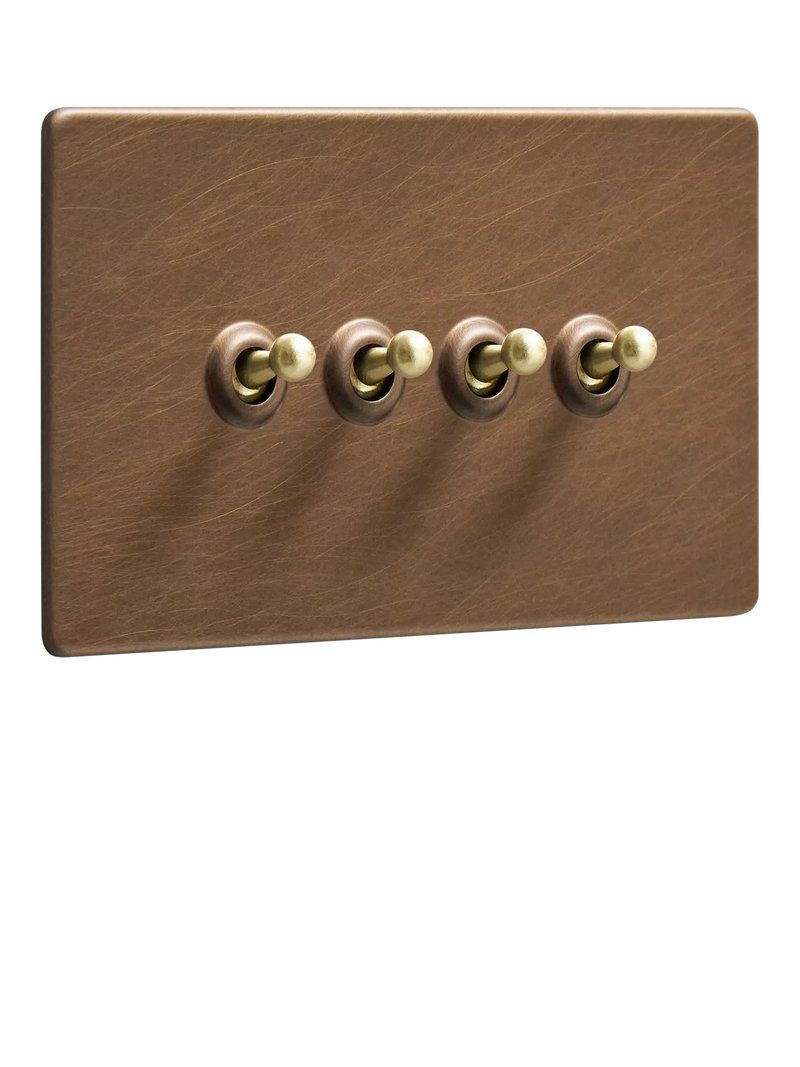 Dowsing & Reynolds antique brass quadruple toggle switch (British brand)