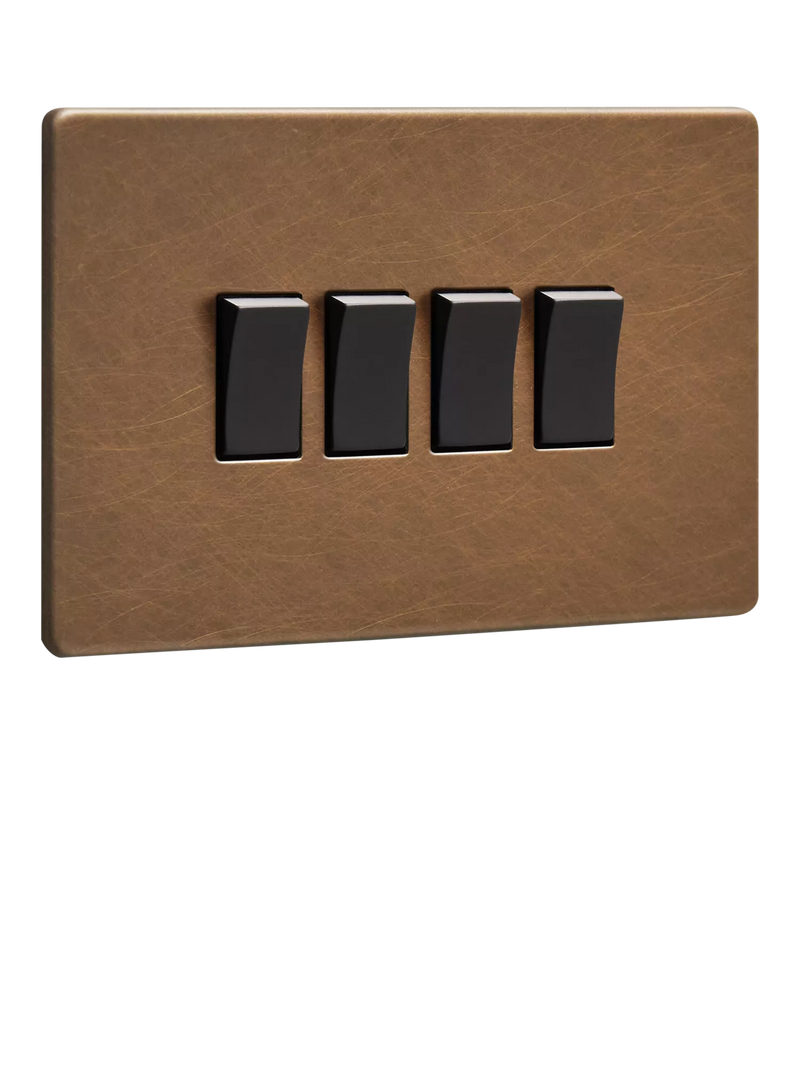 Dowsing & Reynolds Antique Brass Quadruple Rocker Light Switch