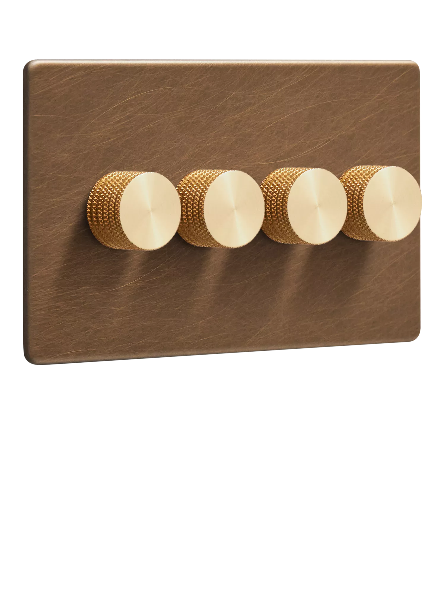 Dowsing & Reynolds antique brass quadruple dimmer switch, UK version