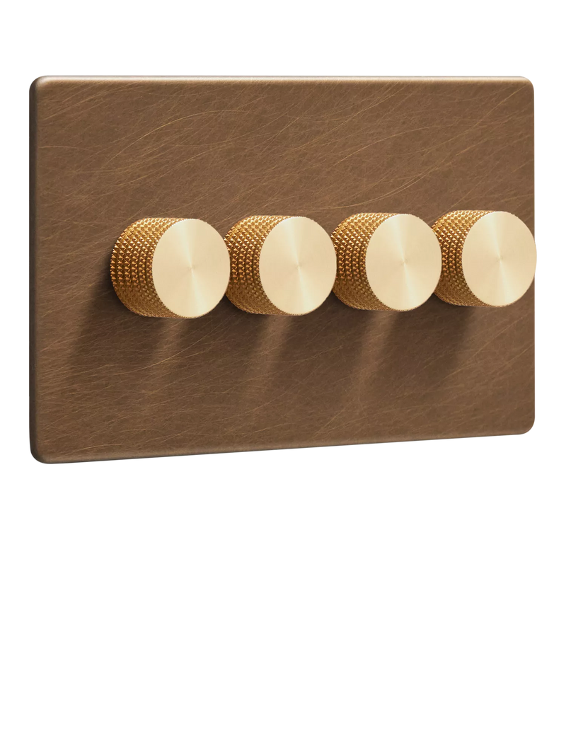 Dowsing & Reynolds antique brass quadruple dimmer switch, UK version
