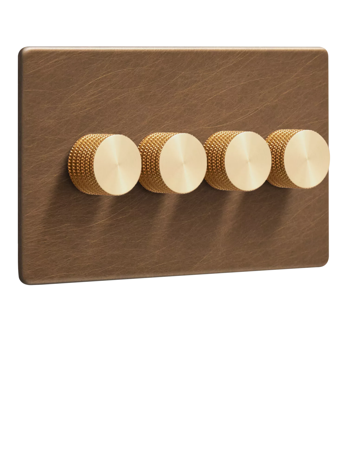 Dowsing & Reynolds antique brass quadruple dimmer switch, UK version
