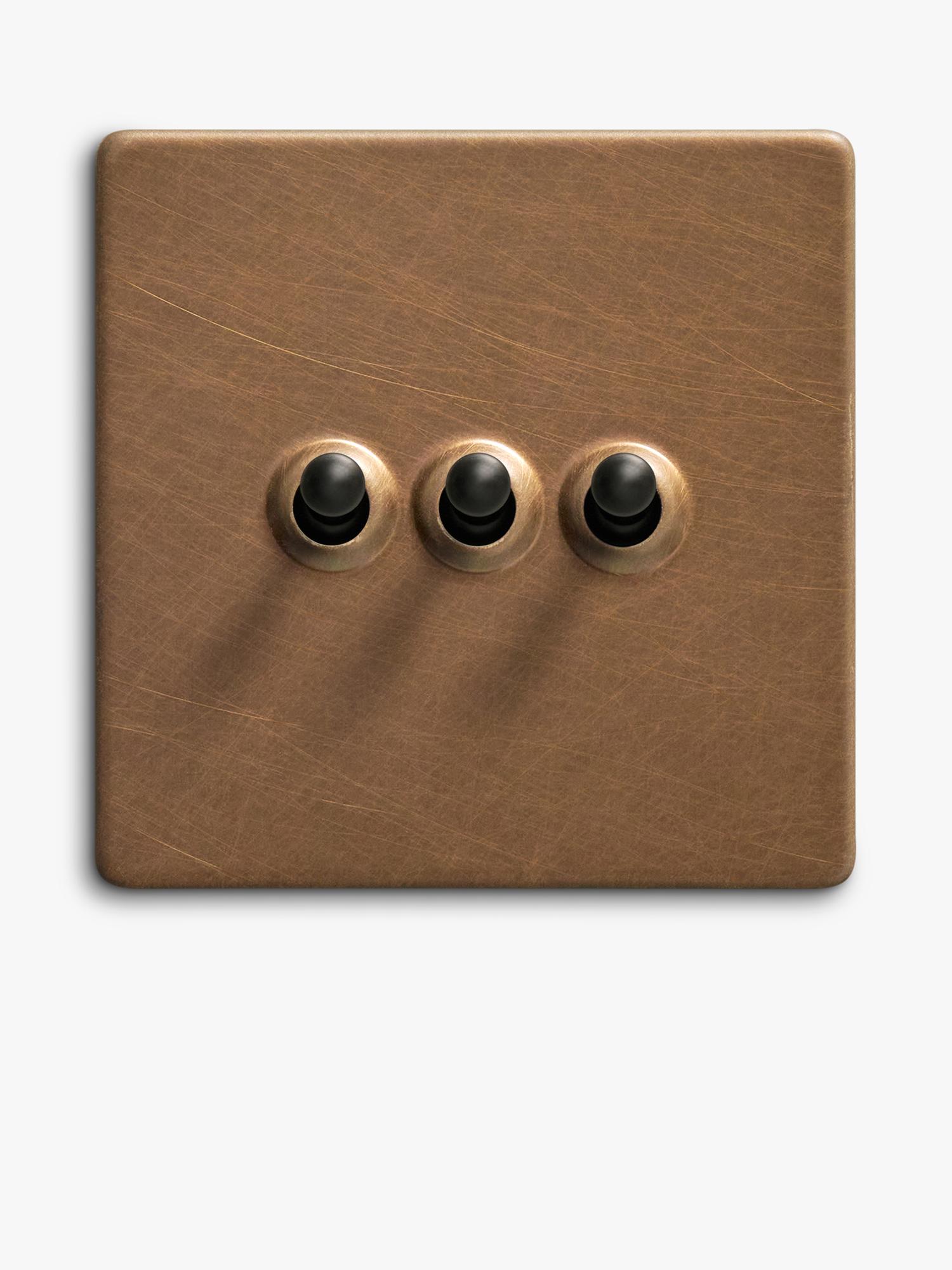 Dowsing & Reynolds antique brass triple toggle switch (British brand)