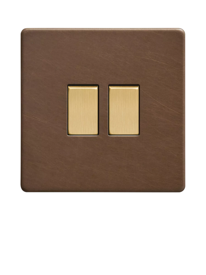 Dowsing & Reynolds antique brass double rocker switch - British product