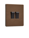 Dowsing & Reynolds Antique Brass Double Rocker Switch, Black Switches
