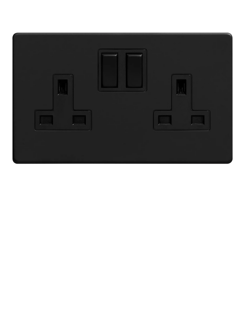 Dowsing & Reynolds double plug socket matt black, imported from the UK
