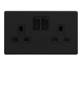 Dowsing & Reynolds double plug socket matt black, imported from the UK